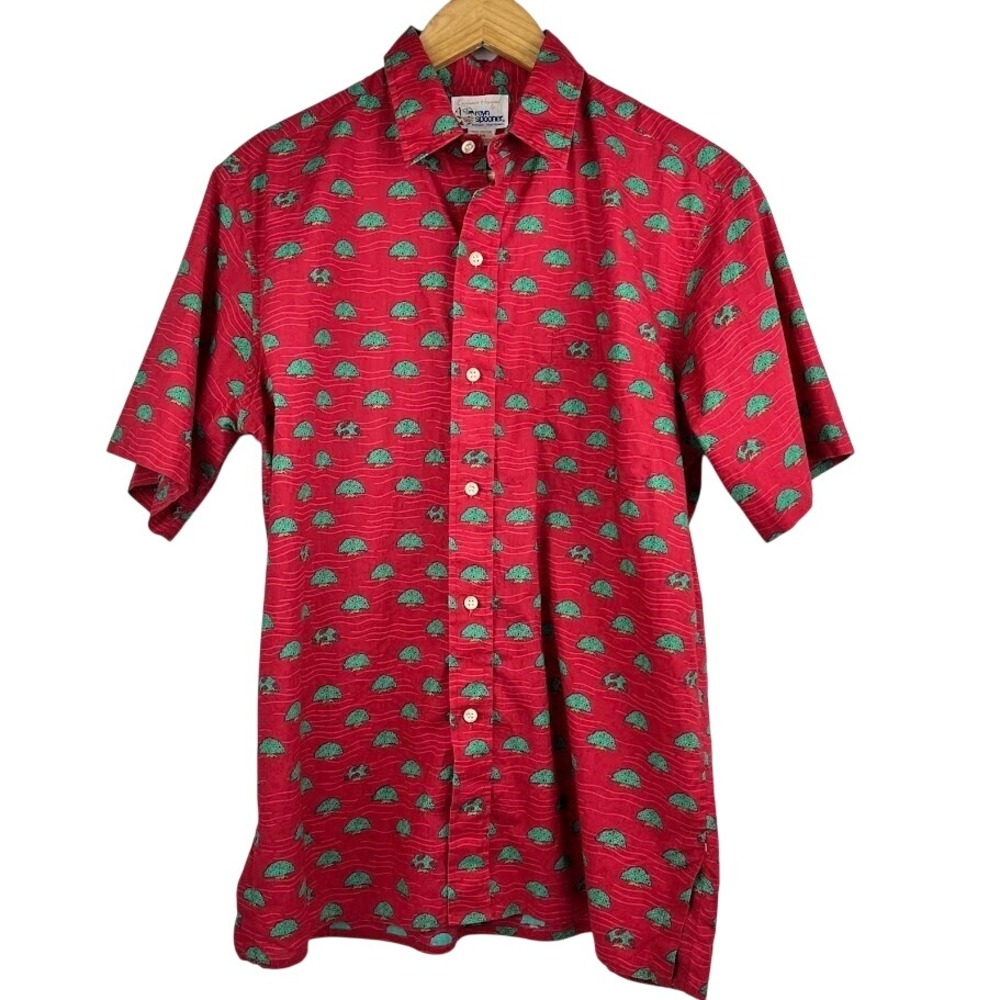 VTG Reyn Spooner 100% Cotton Hawaiian‎ Shirt Aloha Red Green Men's Size Medium
